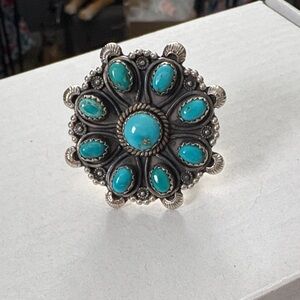 Krush Kandy Kingman Turquoise and Sterling Silver Statement Adjustable Ring